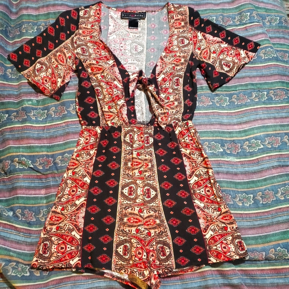 Red, orange, black & cream rompers- pretty colors!